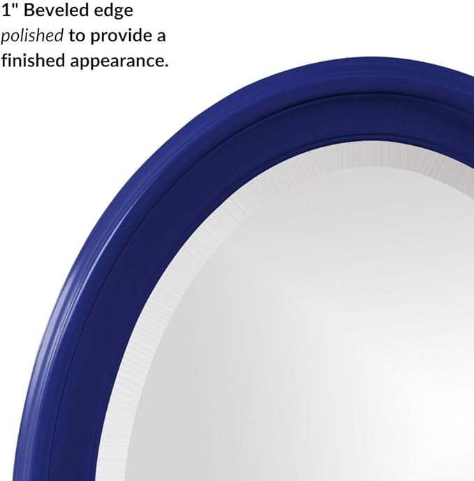 Howard Elliott George Oval Glossy Navy Wall Mirror, Oval Bevelled Hanging Wood Framed Vanity Mirrors for Home Decor, Living Room, Bathroom, Bedroom, or Hallway, 25 x 33 Inch