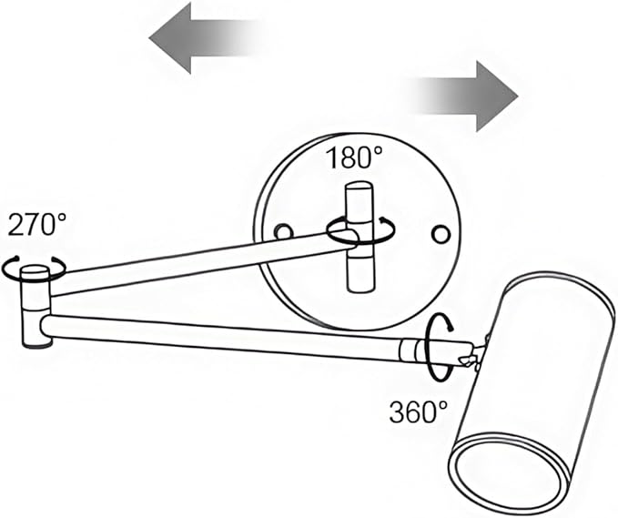 Swing Arm Wall Lamp 5W LED 3000k Warm White for Living Room, Indoor Metal Wall Light with Adjustable Lighting Angle for Bedroom, Study Room, Hotel