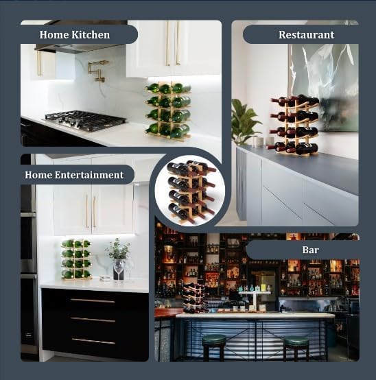 12 Bottle Bamboo Small Wine Rack for Countertop, No Tools Assembly, Modern Lattice Design, Durable, Wine and Liquor Bottle Storage for Small Spaces