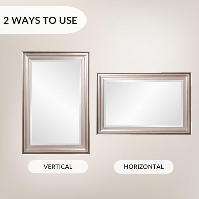 Howard Elliott George Rectangular Bright Silver Wall Mirror, Rectangle Hanging Wood Framed Vanity Mirrors for Home Decor, Living Room, Bathroom, Bedroom, or Hallway, 24 x 36 Inch