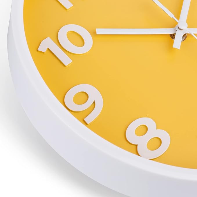 10 Inch Yellow Modern Wall Clock Silent Non-Ticking Battery Operated Wall Clocks for Home Office School Decor,3D Numbers Easy to Read