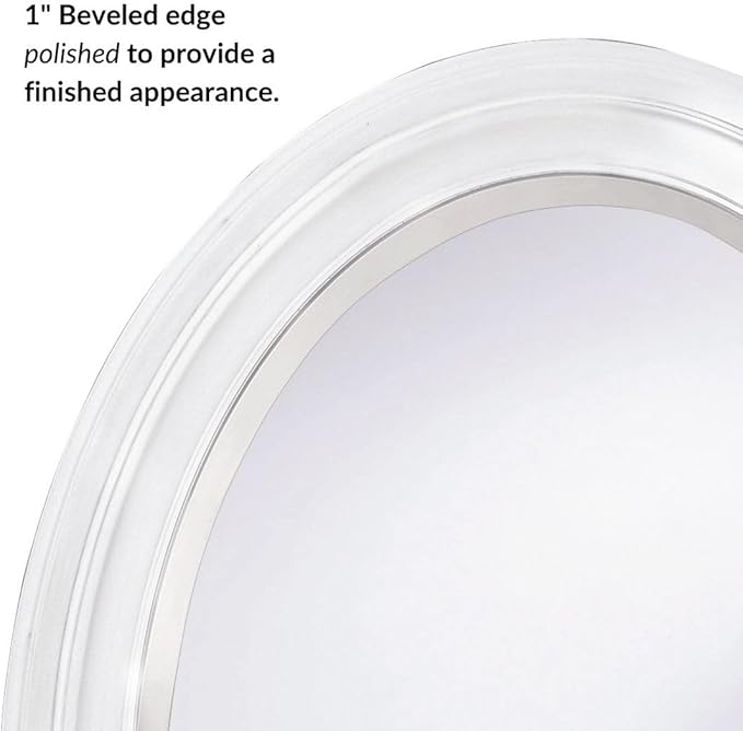 Howard Elliott George Oval Glossy White Wall Mirror, Oval Bevelled Hanging Wood Framed Vanity Mirrors for Home Decor, Living Room, Bathroom, Bedroom, or Hallway, 25 x 33 Inch