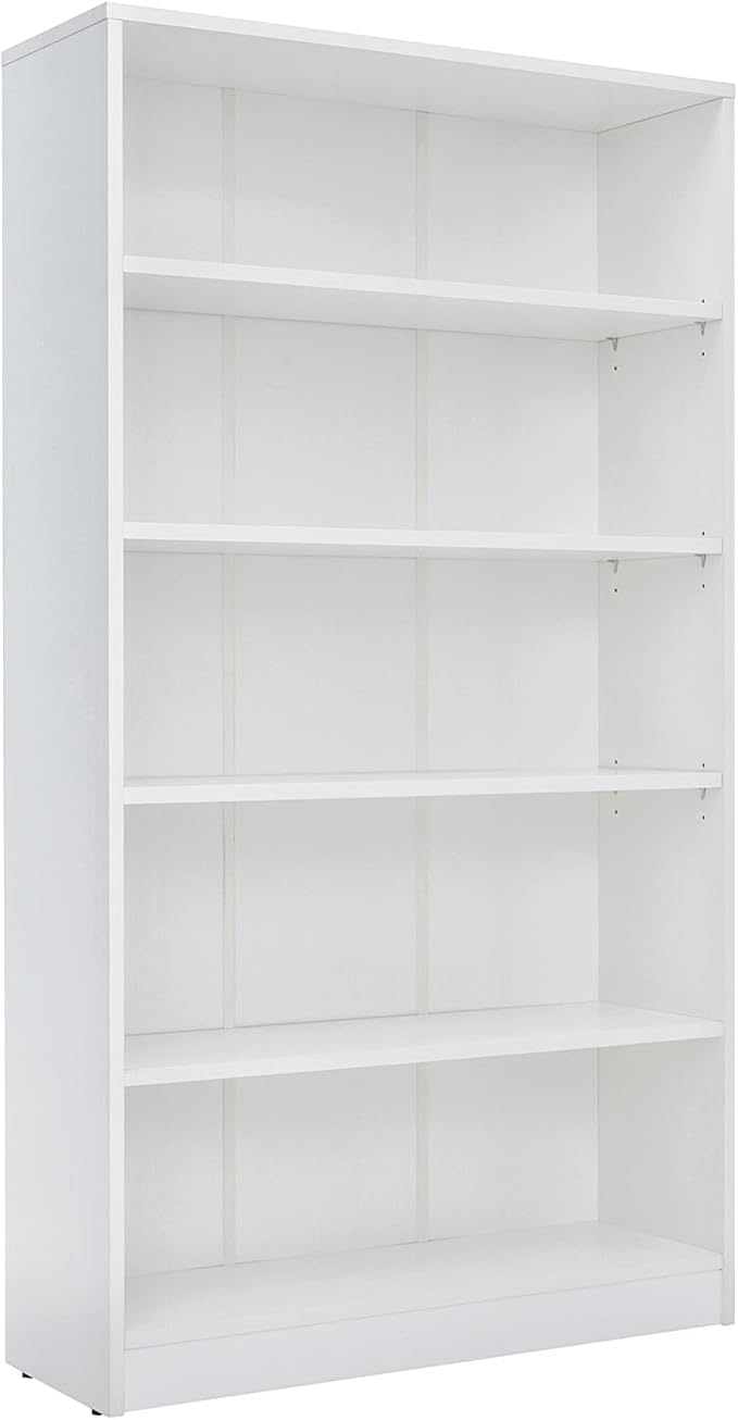 STARY 5 Shelf White Bookcase 60 inch Tall Wood Bookshelf for Bedroom