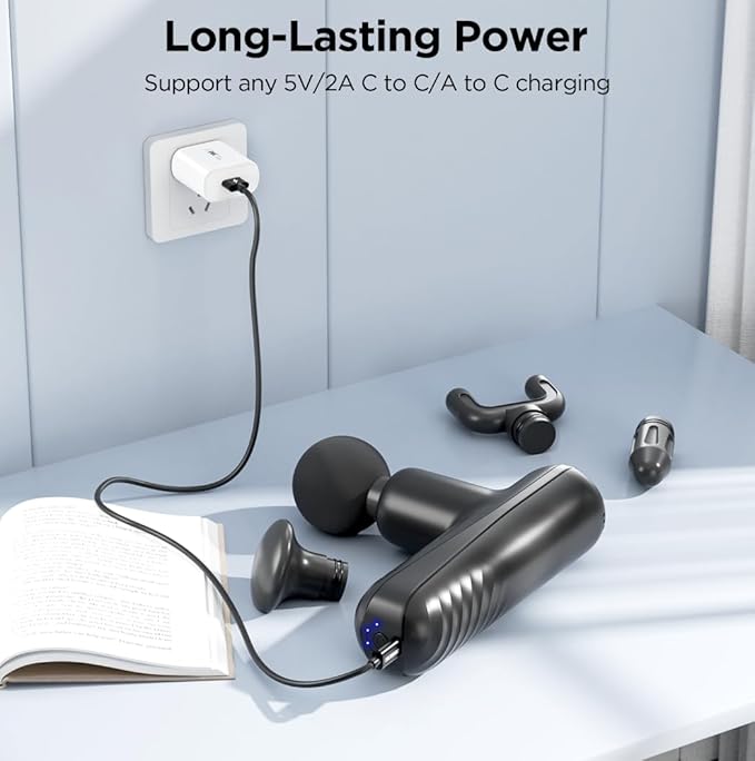 Mini Massage Gun, Powerful Handheld Muscle Massager for Back Pain Relief, Deep Tissue Percussion Small Massage Gun Travel Massager with 4 Massage Heads Silent Brushless Motor, Black