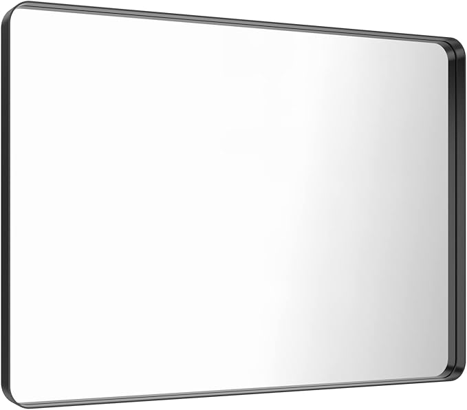 LOAAO 48X30 Inch Black Metal Framed Bathroom Mirror for Wall, Matte Black Bathroom Vanity Mirror Farmhouse, Large Rounded Rectangle Mirror, Anti-Rust, Tempered Glass, Hangs Horizontally or Vertically