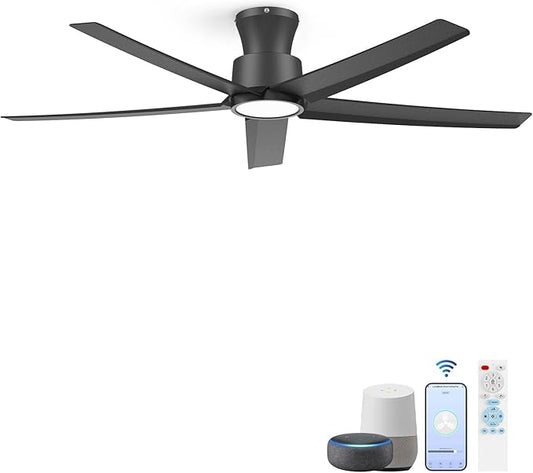 ocioc Smart Ceiling Fans with Lights,52 inch,Reversible Quiet DC Motor,Dimmable,Black Ceiling Fan Compatible with Alexa Google home Indoor/Outdoor