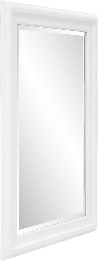 Howard Elliott George Rectangular Matte White Wall Mirror, Rectangle Hanging Wood Framed Vanity Mirrors for Home Decor, Living Room, Bathroom, Bedroom, or Hallway, 24 x 36 Inch