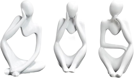 Mingzhang 3pcs Thinker Statue Abstract Art Thinker Figurines White Home Decor for Living Room, Office, Coffee Table, Bookshelf Decoration, Housewarming Gifts