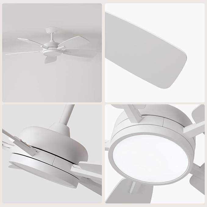 Roomratv Ceiling Fans with Lights,46 Inch,Remote Control,Night Light,Dimmable,Reversible,Noiseless,6 Speeds,Timer,White Modern Ceiling Fan for Living Room,Bedroom,Kitchens,Kis room,Outdoor Patio