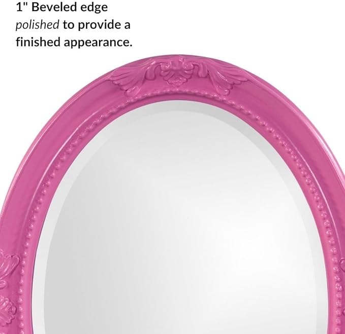 Howard Elliott Queen Ann Oval Glossy Hot Pink Wall Mirror, Oval Bevelled Hanging Wood Framed Vanity Mirrors for Home Decor, Living Room, Bathroom, Bedroom, or Hallway, 25 x 33 Inch