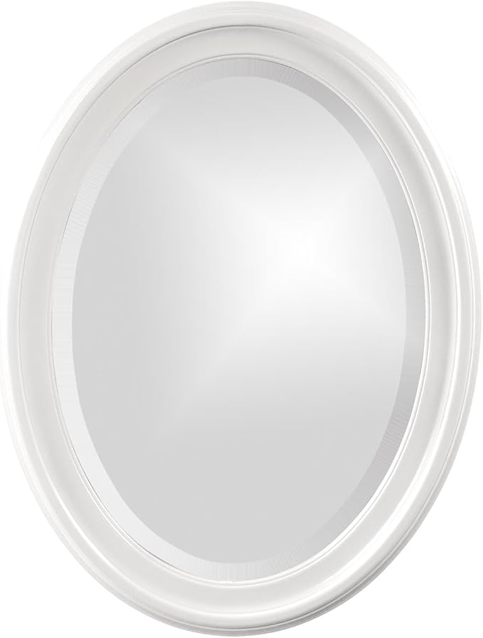 Howard Elliott George Oval Glossy White Wall Mirror, Oval Bevelled Hanging Wood Framed Vanity Mirrors for Home Decor, Living Room, Bathroom, Bedroom, or Hallway, 25 x 33 Inch