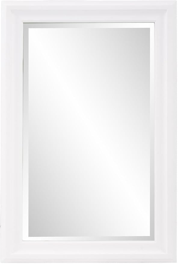 Howard Elliott George Rectangular Matte White Wall Mirror, Rectangle Hanging Wood Framed Vanity Mirrors for Home Decor, Living Room, Bathroom, Bedroom, or Hallway, 24 x 36 Inch