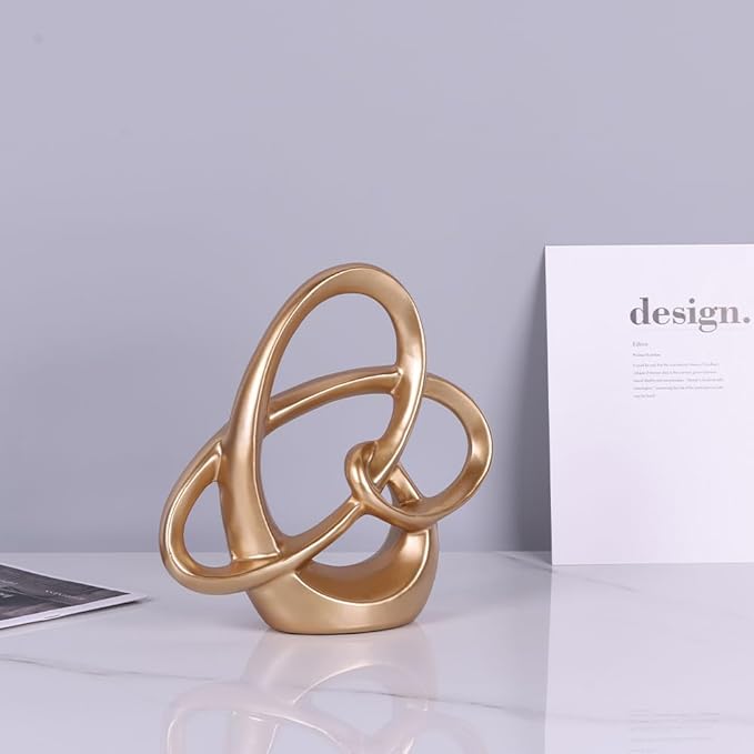 QIANLING Gold Knot Statue Decor - Modern Sculptures Home Decor, Resin Abstract Decor Art Accent,Blue Centerpieces for Living Room, Bedroom, Bathroom, Office, Shelf, Mantel - Wedding, Coffee Table