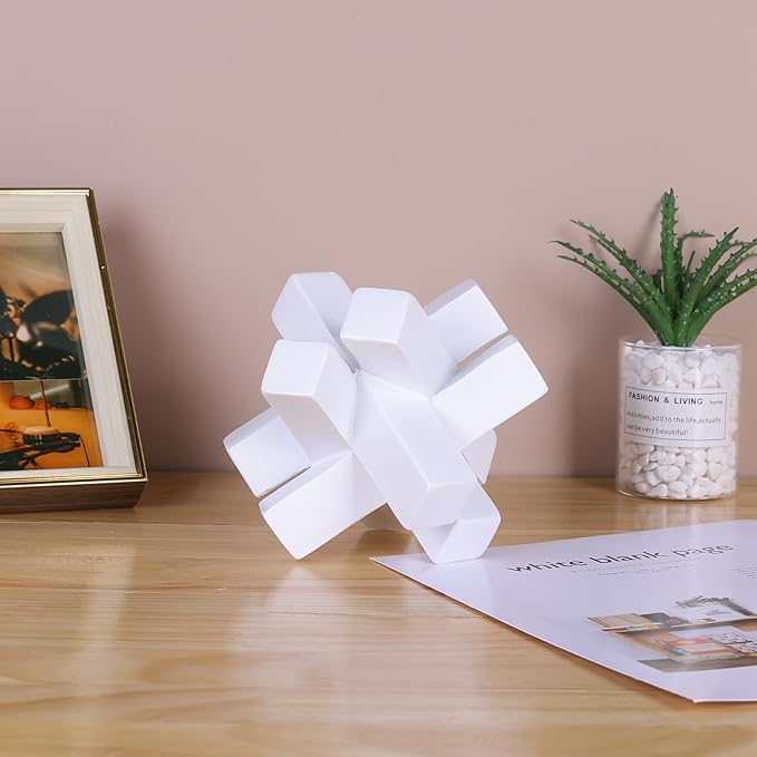 Knot Decor White Geometric Sculpture Statue - Modern Decorative Objects for Shelves, Bookcase, TV Stand, Coffee Table &amp; Entrance Decor