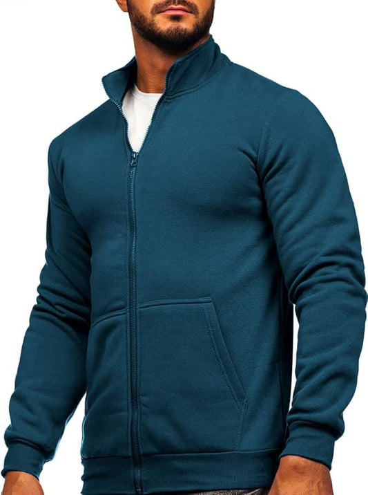 Men's Track Jackets Black Lightweight Sweatshirts Full Zip Up Mock Neck Long Sleeve Tops with Pocket