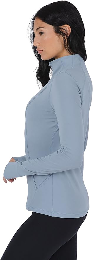 Yogalicious Half Zip Lightweight Workout Long Sleeve Athletic Jacket with Front Pockets and Thumbholes