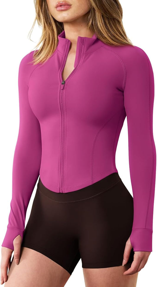 GYM RAINBOW Womens Snatched Workout Jackets Lightweight Zip Up Slim Fit Gym Track Athletic Jackets with Thumb Holes