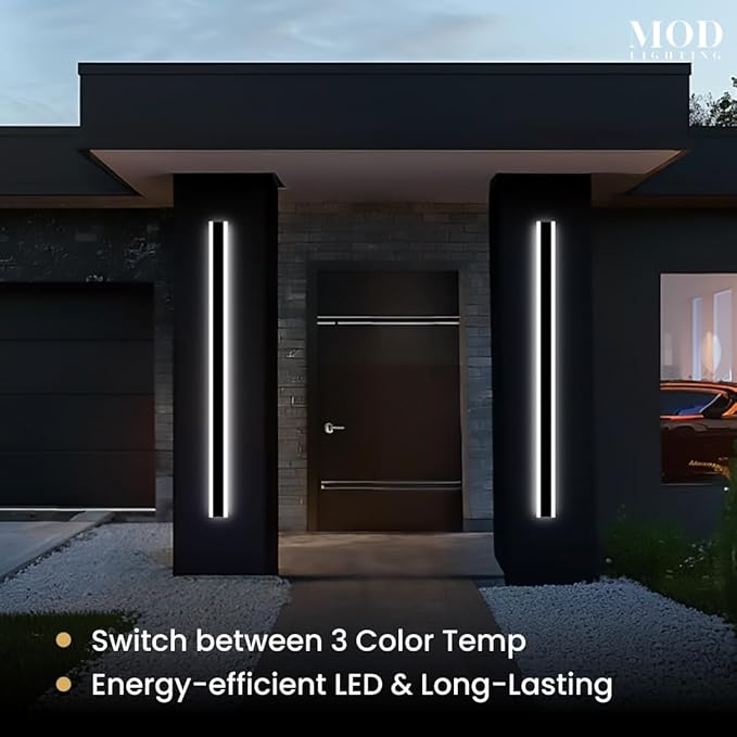 𝗠𝗢𝗗 𝗟𝗜𝗚𝗛𝗧𝗜𝗡𝗚 Haylen | Waterproof Outdoor Wall Light, LED Dimmable with Remote 3000K-6000K, Long Outdoor Porch Lights, Wired Lighting Fixture, Patio Exterior Wall Sconce, 1-Pack (Black, 67")