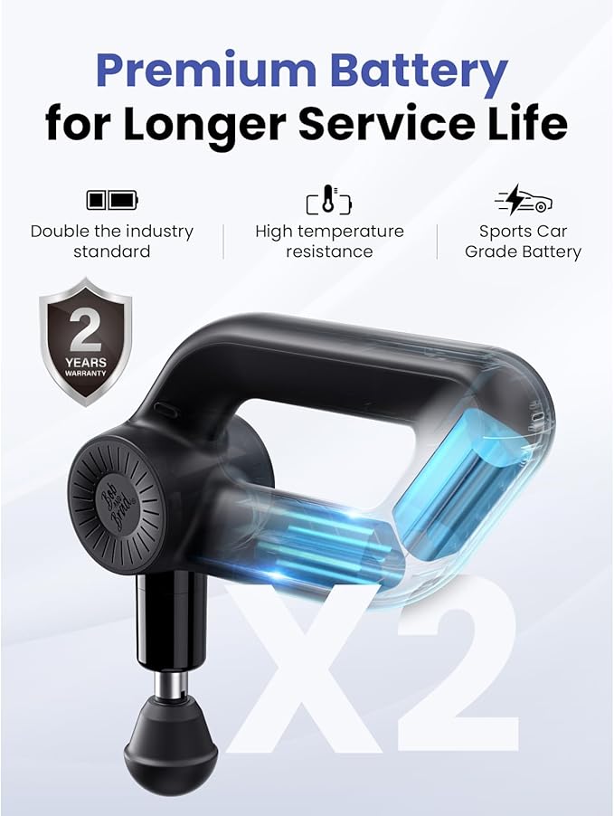 BOB AND BRAD D6 Pro Plus Massage Gun with Heat, Deep Tissue Percussion with 16mm Amplitude, Professional Muscle Massager Gun for Athletes, Quiet Electric Handheld Massager