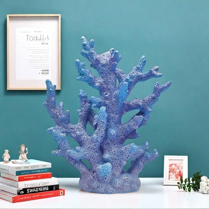Beach Coastal Decor Coral Reef Home Decor Coral Statue Sculpture Home,Desk,Bathroom,Desktop Shelf Statue,Marine Themed Gifts (Gradual Blue Coral)