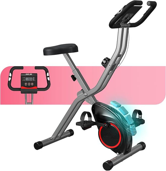 Foldable Exercise Bike for Small Apartments, Stationary Bikes for Home, Indoor Portable Cycling Bike with 16-Level Magnetic Resistance, 260LBS Capacity, 5.5 LBS Flywheel, Designed for Small Space Workout 816