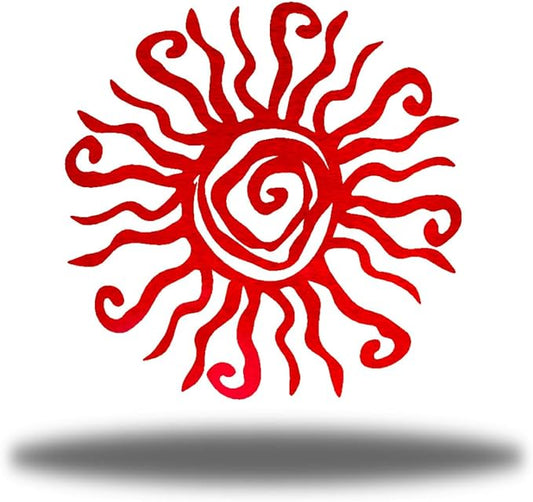 Riverside Designs Wacky Sun Metal Wall Art Indoor/Outdoor Decor - 12" Red Rust Proof Wall Sculpture - Made in USA - Ideal for Bedroom, Garden, Home, Patio and Farmhouse