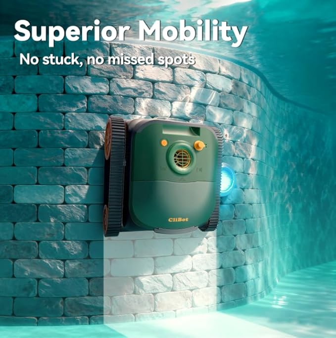 (2025 Upgrade) CliBot Robotic Pool Cleaner with 210 Mins Runtime, Smart Navigation, Triple Brushless Motors, Automatic Pool Vacuum Robot with Wall & Waterline Cleaning Function for Inground Pools