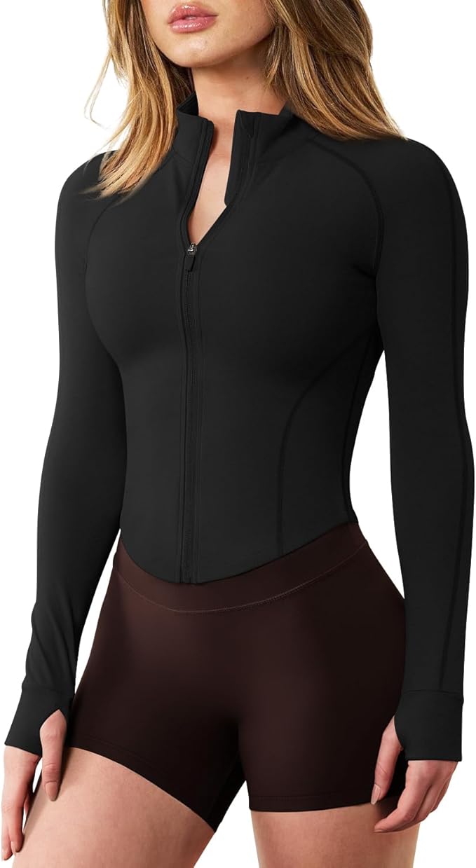 GYM RAINBOW Womens Snatched Workout Jackets Lightweight Zip Up Slim Fit Gym Track Athletic Jackets with Thumb Holes