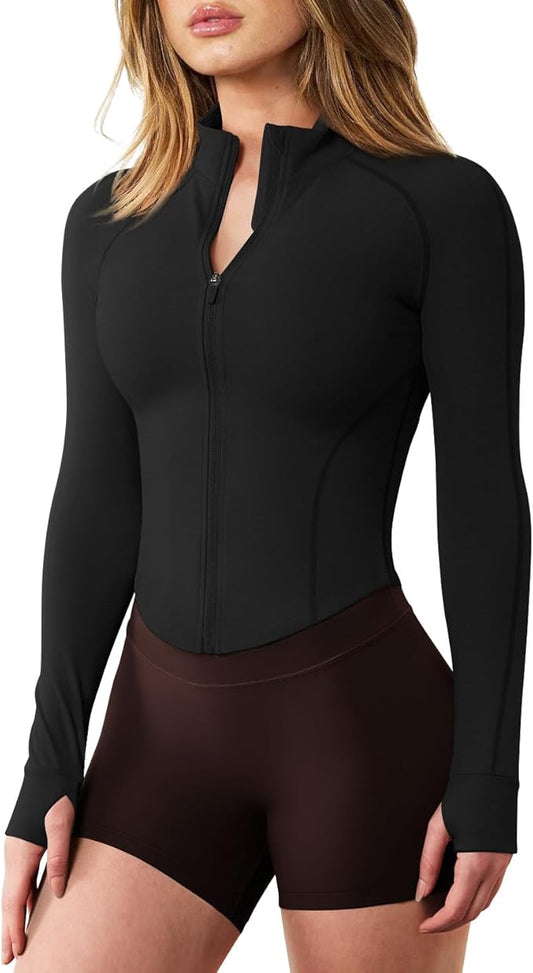 GYM RAINBOW Womens Snatched Workout Jackets Lightweight Zip Up Slim Fit Gym Track Athletic Jackets with Thumb Holes