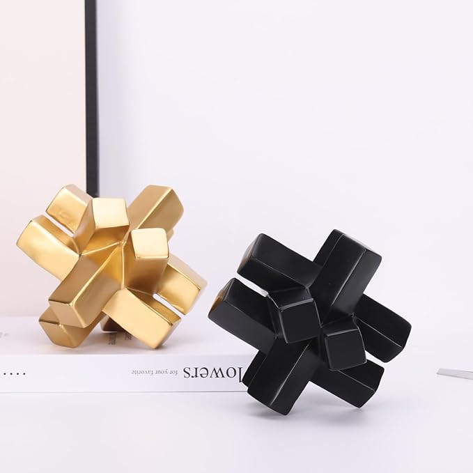Black Knot Decor Knick Knacks for Shelves, Black Geometric Sculpture Statue Modern Decorative Objects Shelf, Black Home Décor Accents, Minimalist Bookcase Tv Stand Coffee Table Entrance Decor Objects