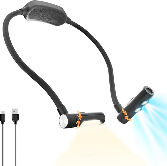 Led Neck Reading Light Rechargeable,Book Lights for Reading at Night in Bed,3 Colors USB Portable Cordless Reading Lamps for Book,Craft,Knitting,Crochet,Sewing,Needlework,Flashlight,Cross Stitch