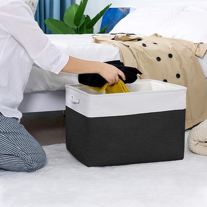 TheWarmHome Organization and Storage for Shelves - Extra Jumbo 3 Pack 20.5x15.7x13.8 inch Fabric Storage Basket for Organizing, Storage Bins for Shoes Towel Blanket (White &amp; Black)
