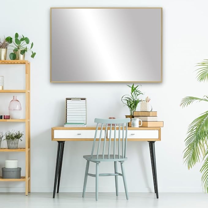 Frame My Mirror Gold Metal Framed Mirror, 20" x 54" Mirror for Bathroom, Metal Frame, True Reflections Glass, Gold Finish, Stanton Design, Hangs Horizontally or Vertically, Made in USA