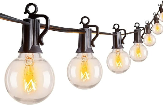 Brightown Outdoor String Lights 25FT G40 Globe Patio Lights with 27 Edison Glass Bulbs(2 Spare), Waterproof Connectable Hanging Light for Backyard Porch Balcony Party Decor, E12 Socket Base, Black