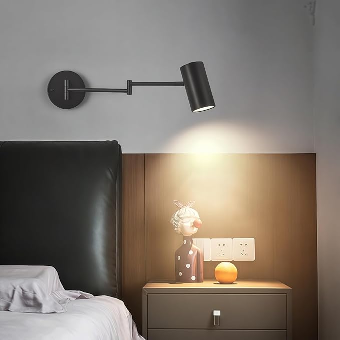 Swing Arm Wall Lamp 5W LED 3000k Warm White for Living Room, Indoor Metal Wall Light with Adjustable Lighting Angle for Bedroom, Study Room, Hotel