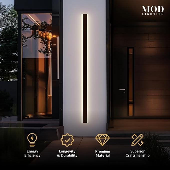 𝗠𝗢𝗗 𝗟𝗜𝗚𝗛𝗧𝗜𝗡𝗚 Haylen | Waterproof Outdoor Wall Light, LED Dimmable with Remote 3000K-6000K, Long Outdoor Porch Lights, Wired Lighting Fixture, Patio Exterior Wall Sconce, 2-Pack (Black, 79")