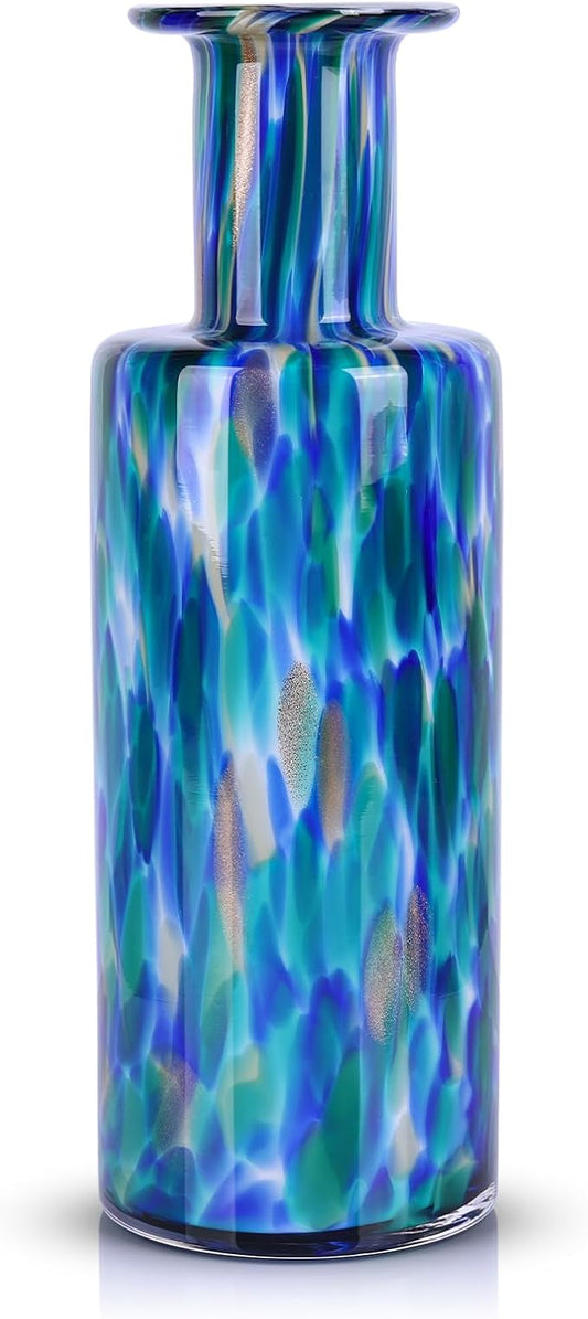 LCCCK 13" Tall Glass Vase Pretty Hand Blown Glass Vase, Unique Colorful Flower Vases for Bouquet, Modern Sea Art Decorative Vase for Home Living Room Kitchen Bathroom Dining Table Centerpieces