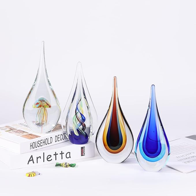 DOVDOV Hand-Blown Glass Sculpture - Unique Mediterranean Decorative Glass Art Collection Statue, Suitable for Office, Bookshelf, Living Room Coffee Table, Mantelpiece Filling