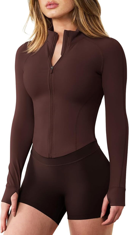 GYM RAINBOW Womens Snatched Workout Jackets Lightweight Zip Up Slim Fit Gym Track Athletic Jackets with Thumb Holes