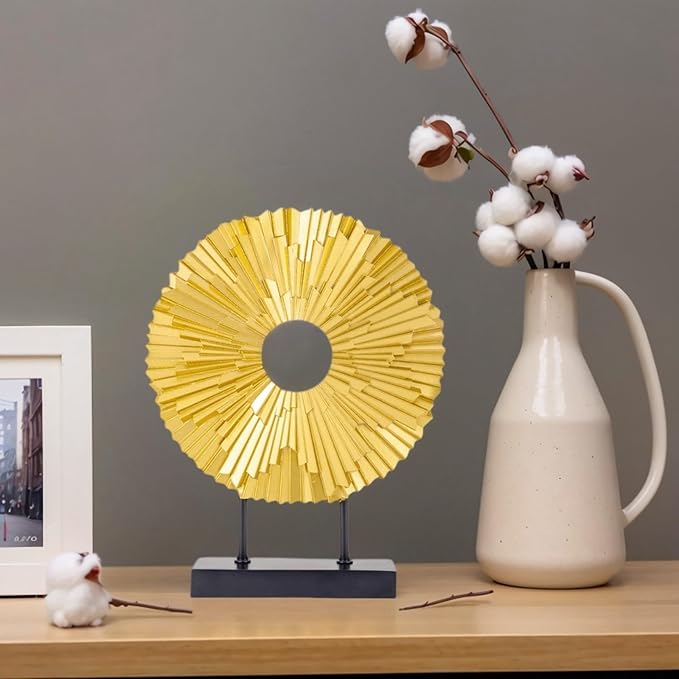 Minimalist Round Statue Above Cabinet Decor Kitchen, Modern Decorative Sculpture Home Decorations for Living Room Coffee Table, Office Decor Items, Center Pieces Decoration (Gold)