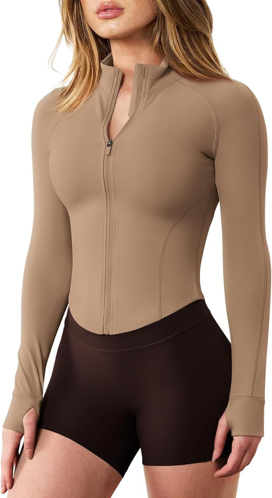 GYM RAINBOW Womens Snatched Workout Jackets Lightweight Zip Up Slim Fit Gym Track Athletic Jackets with Thumb Holes