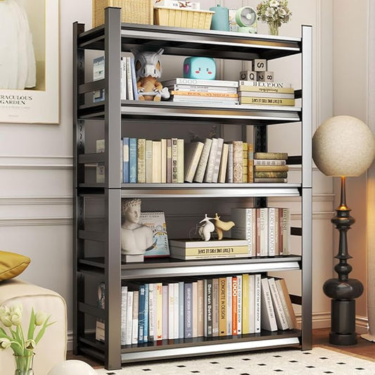 Book Shelf, 5 Tier Metal Wide Bookshelf, Heavy Duty Bookcase, Adjustable Industrial Bookshelf, Tall Book Shelf for Living Room &amp; Bedroom and Library, Black(72" H*35.4" W*15.8" D)