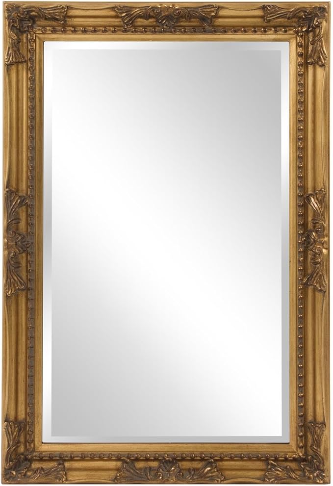 Howard Elliott Queen Ann Rectangular Antique Golf Leaf Wall Mirror, Rectangle Hanging Wood Framed Vanity Mirrors for Home Decor, Living Room, Bathroom, Bedroom, or Hallway, 24 x 36 Inch