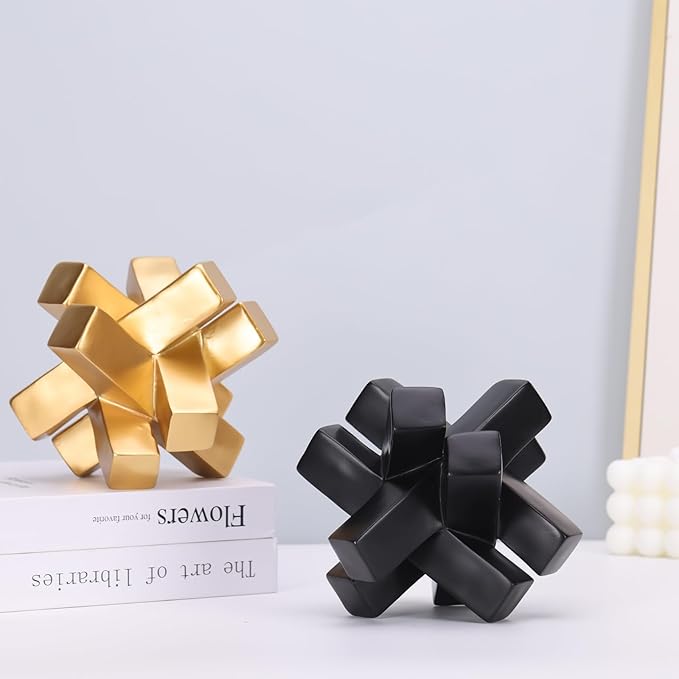 Gold Knot Decor Knick Knacks for Shelves - Geometric Sculpture Statue Modern Decorative Objects for Minimalist Bookcase, Tv Stand, Coffee Table & Entrance Decor