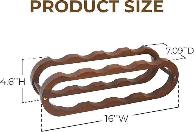 16" Walnut Wood Wine Rack, Elegant 8-Bottle Wooden Countertop Display, Modern Compact Storage Stand for Kitchen, Bar, or Dining Room Decor, Durable & Convenient