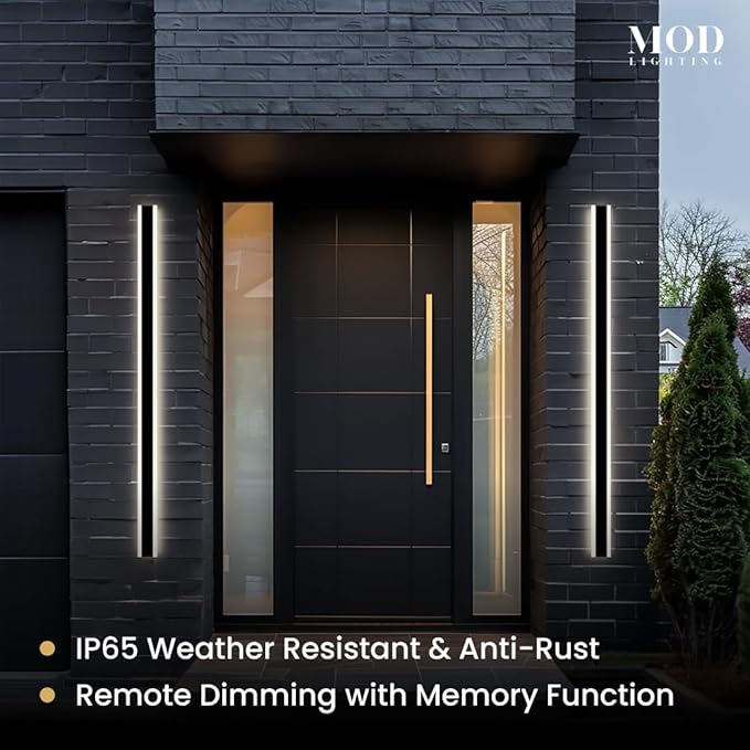 𝗠𝗢𝗗 𝗟𝗜𝗚𝗛𝗧𝗜𝗡𝗚 Haylen | Waterproof Outdoor Wall Light, LED Dimmable with Remote 3000K-6000K, Long Outdoor Porch Lights, Wired Lighting Fixture, Patio Exterior Wall Sconce, 2-Pack (Black, 47")