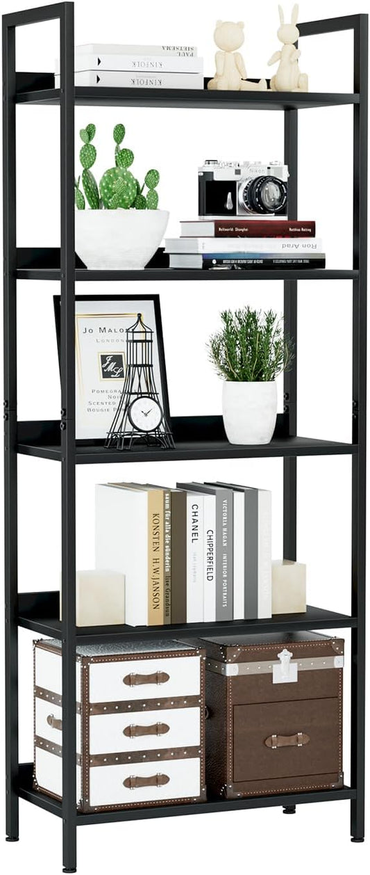 NUMENN Bookshelf, 5 Tier Bookshelfs, Home Office Bookcase Shelf Storage Organizer, Free Standing Storage Shelving Unit for Bedroom, Living Room and Home Office, Black