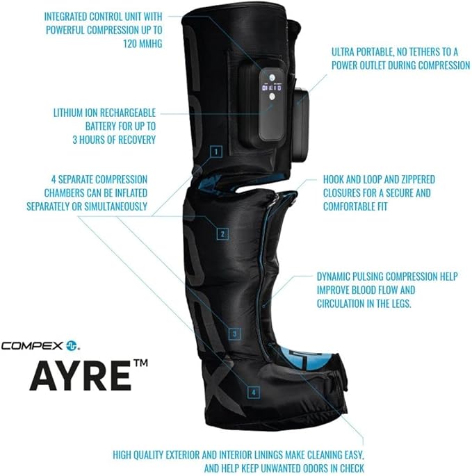 COMPEX Ayre Wireless Rapid Recovery Compression Boots - High Tech Compression Massage - S/M