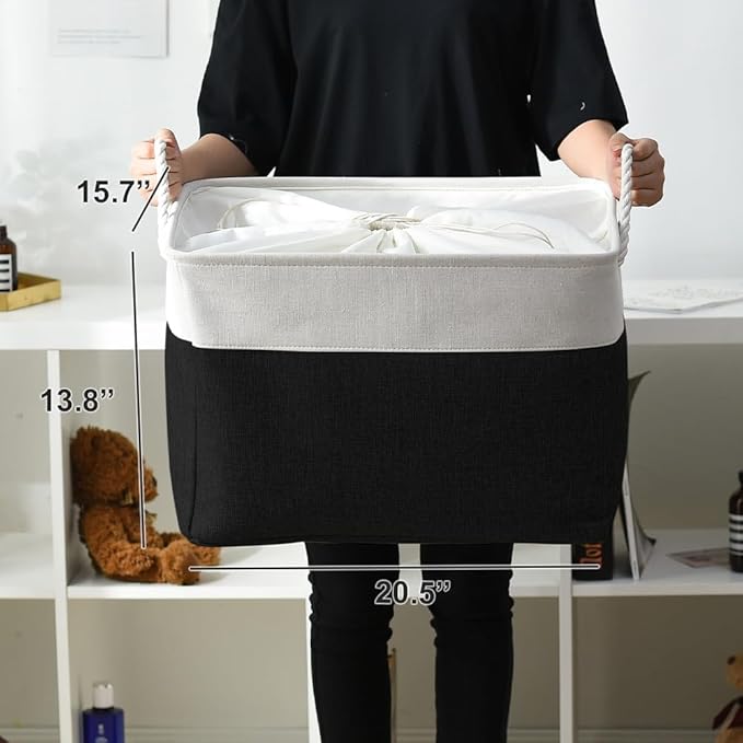 TheWarmHome Organization and Storage for Shelves - Extra Jumbo 3 Pack 20.5x15.7x13.8 inch Fabric Storage Basket for Organizing, Storage Bins for Shoes Towel Blanket (White &amp; Black)