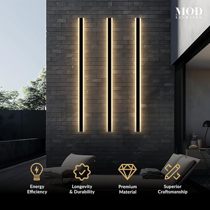 𝗠𝗢𝗗 𝗟𝗜𝗚𝗛𝗧𝗜𝗡𝗚 Haylen | Waterproof Outdoor Wall Light, LED Dimmable with Remote 3000K-6000K, Long Outdoor Porch Lights, Wired Lighting Fixture, Patio Exterior Wall Sconce, 1-Pack (Black, 67")